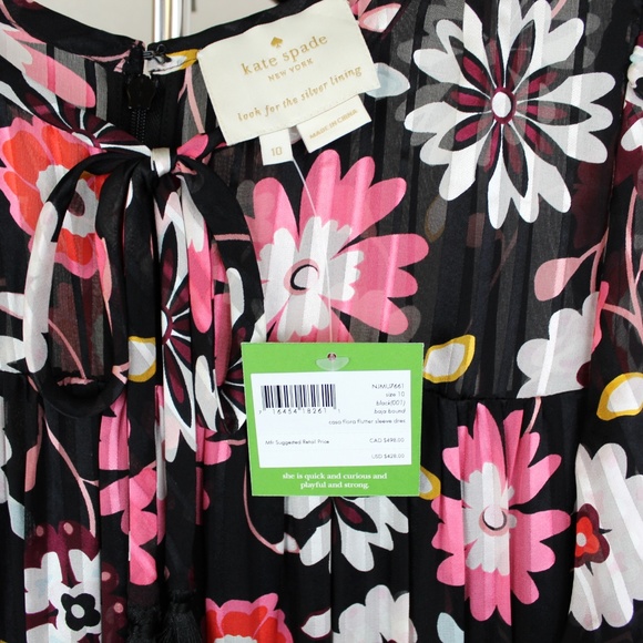 NWT Kate Spade Flora A-line Silk Dress - Picture 6 of 8